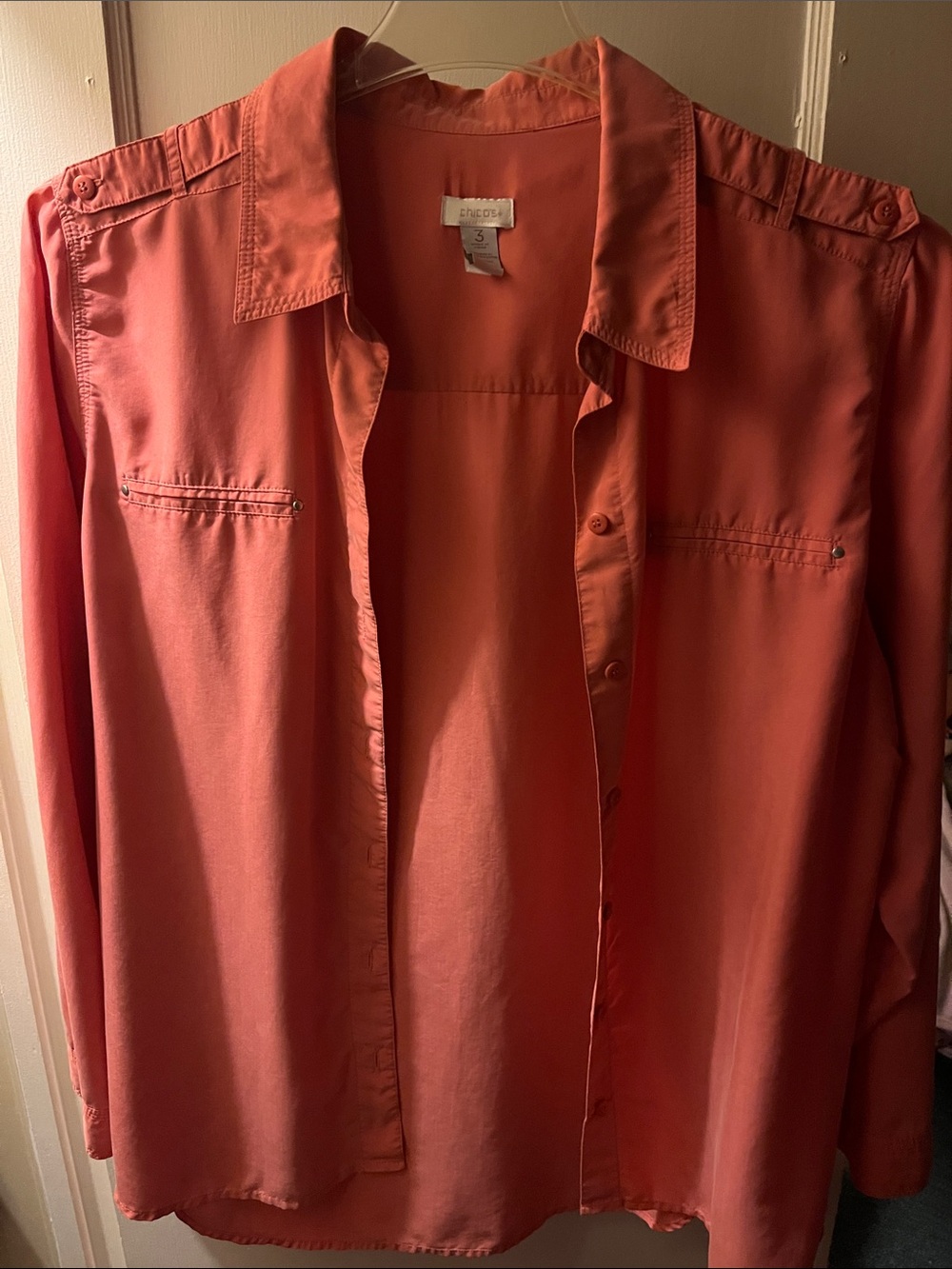 Coral-Orange Button Down Shirt - Women